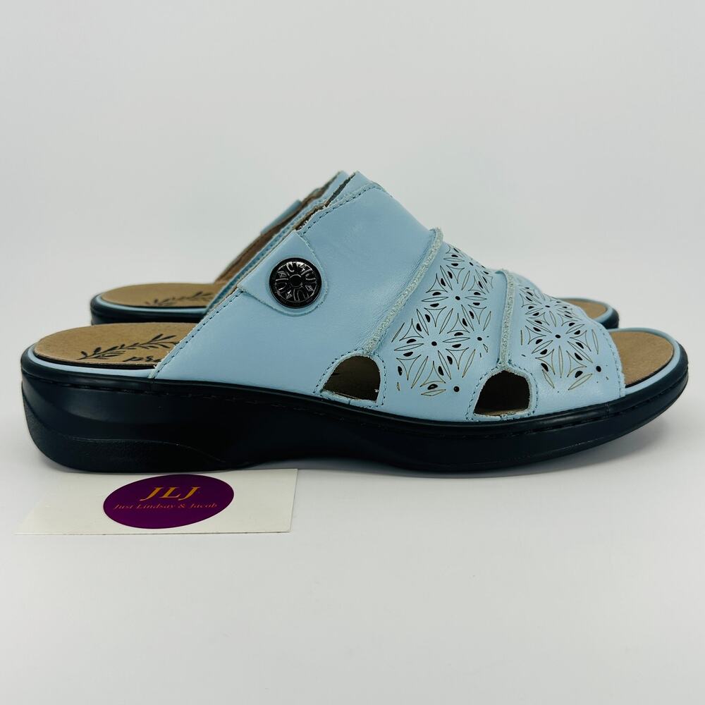 Propet Women's Gertie Light Blue Leather Orthotic Sandals Size 10.5 D (Wide)